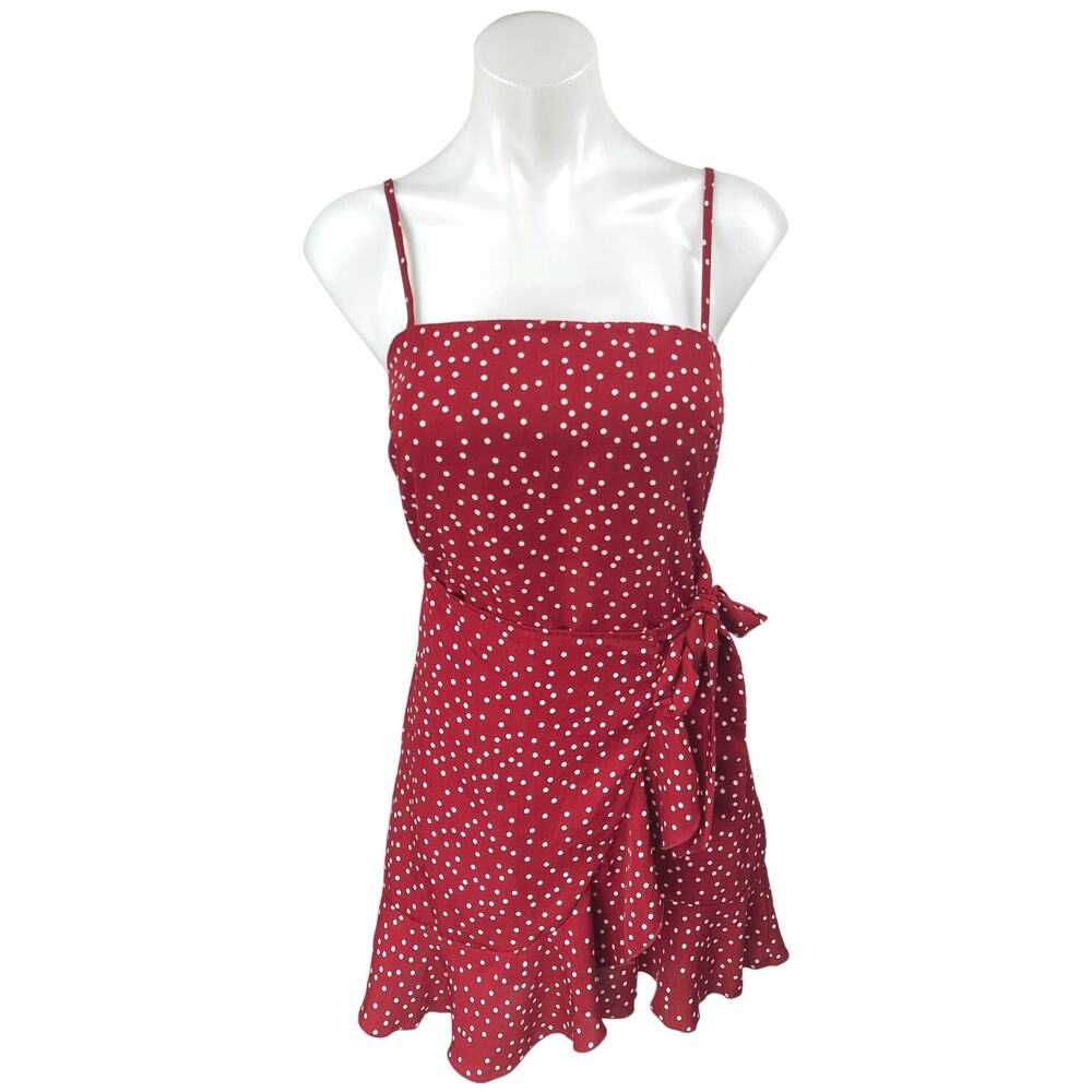 Princess Polly Red White Polka Dot Ruffle Wrap Cami Camisole A Line Mini Dress 4